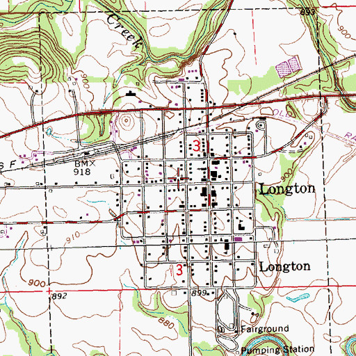 Topographic Map of Longton United Methodist Church, KS