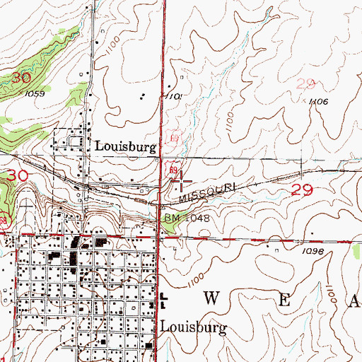 Topographic Map of Louisburg United Methodist Church, KS