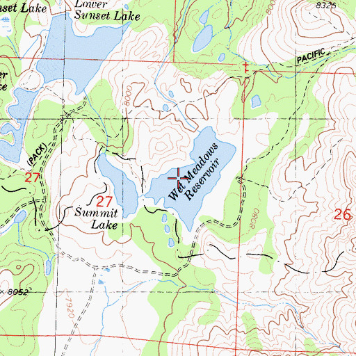 Topographic Map of Wet Meadows Reservoir, CA