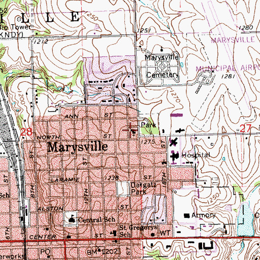 Topographic Map of Marysville United Methodist Church, KS