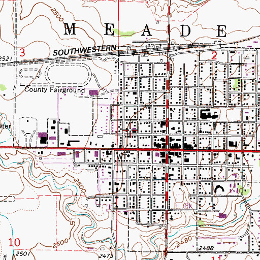 Topographic Map of Meade United Methodist Church, KS