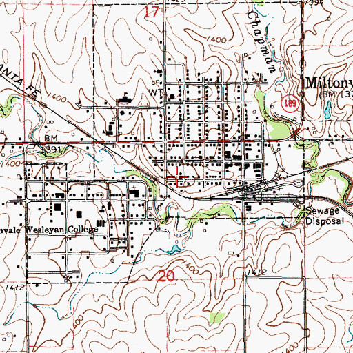 Topographic Map of Miltonvale United Methodist Church, KS