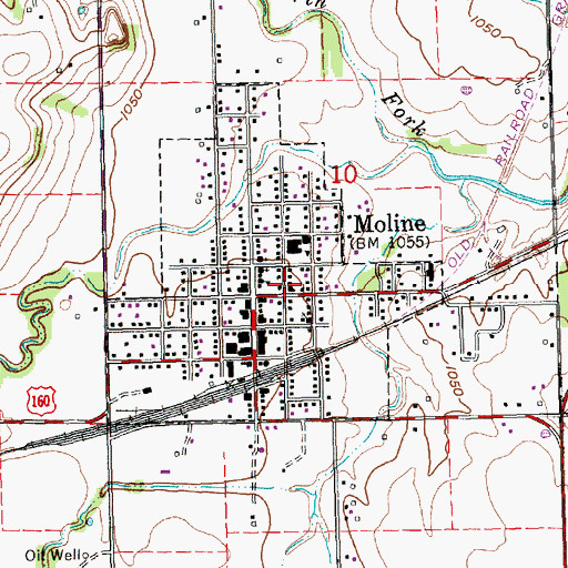 Topographic Map of Moline United Methodist Church, KS