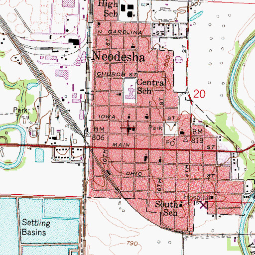 Topographic Map of Neodesha United Methodist Church, KS