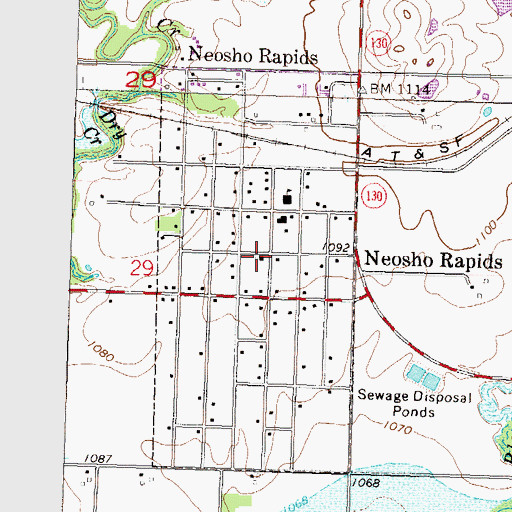 Topographic Map of Neosho Rapids United Methodist Church, KS