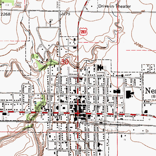 Topographic Map of Ness City United Methodist Church, KS