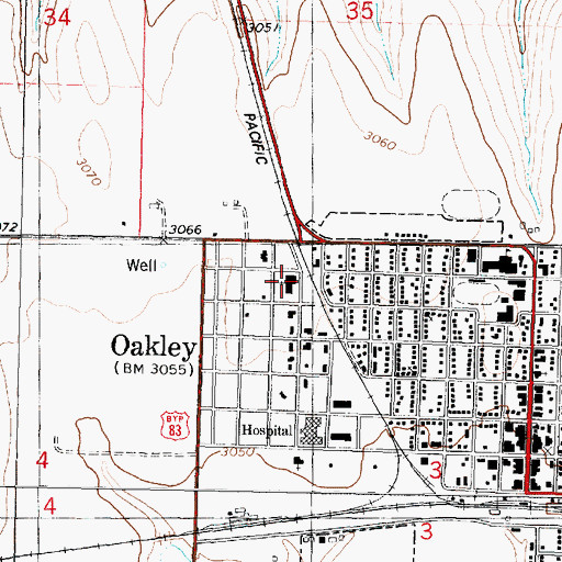 Topographic Map of Oakley United Methodist Church, KS