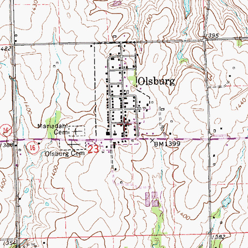 Topographic Map of Olsburg United Methodist Church, KS