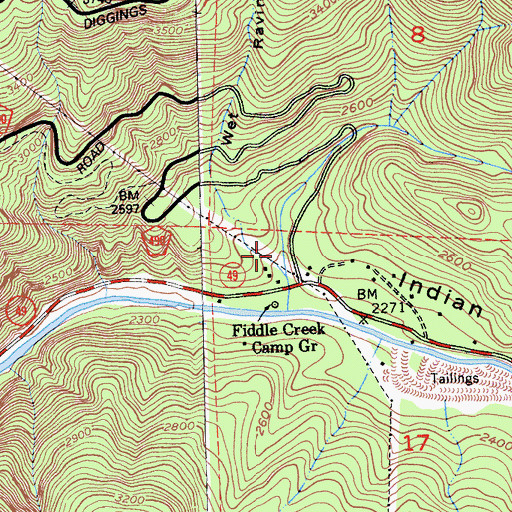 Topographic Map of Wet Ravine, CA