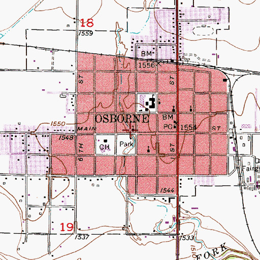 Topographic Map of Osborne United Methodist Church, KS