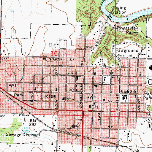 Topographic Map of Oswego First United Methodist Church, KS
