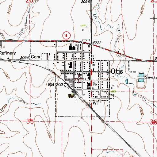 Topographic Map of Otis United Methodist Church, KS