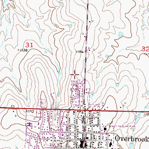 Topographic Map of Overbrook United Methodist Church, KS