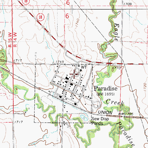 Topographic Map of Paradise United Methodist Church, KS