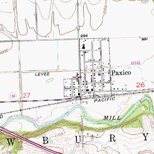 Topographic Map of Paxico United Methodist Church, KS