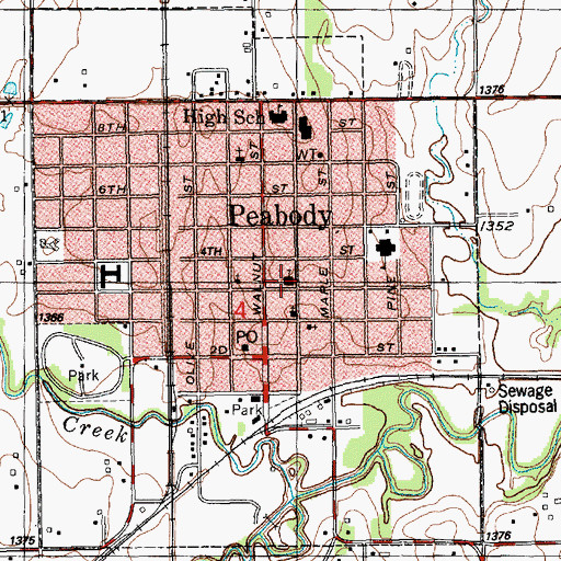 Topographic Map of Peabody United Methodist Church, KS