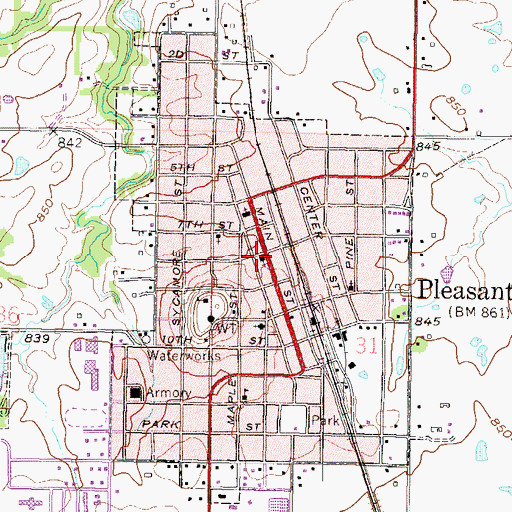 Topographic Map of Pleasanton United Methodist Church, KS