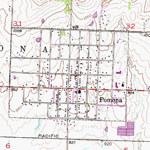 Topographic Map of Pomona United Methodist Church, KS
