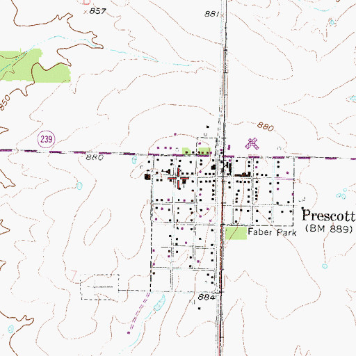 Topographic Map of Prescott United Methodist Church, KS