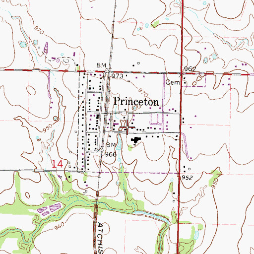 Topographic Map of Princeton United Methodist Church, KS