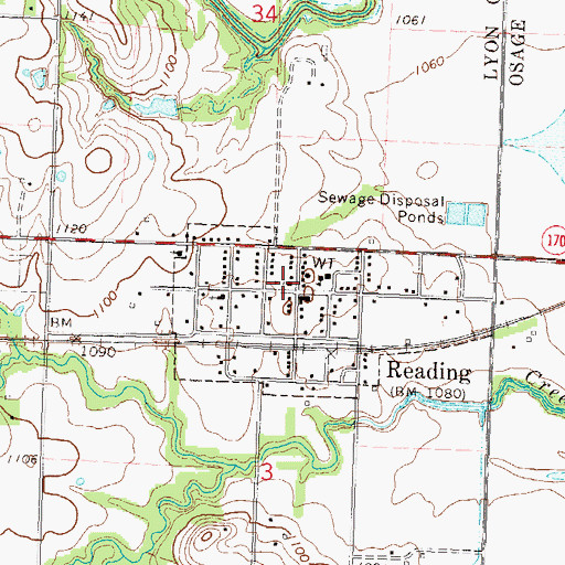 Topographic Map of Reading United Methodist Church, KS
