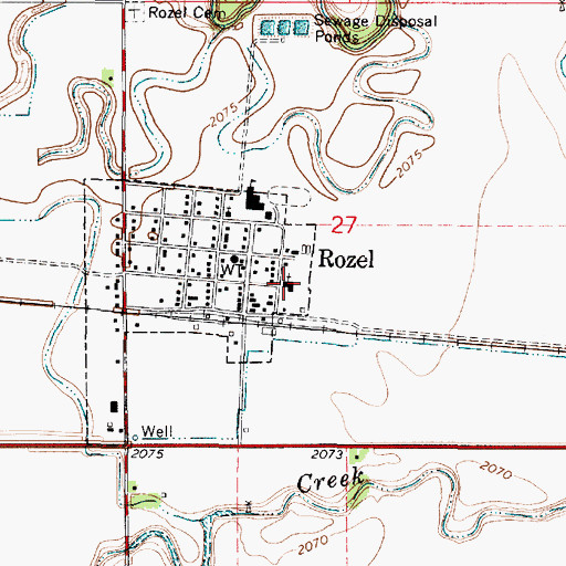 Topographic Map of Rozel United Methodist Church, KS