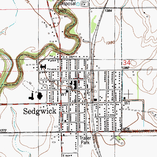 Topographic Map of Sedgwick United Methodist Church, KS