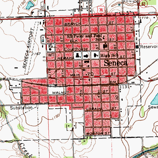 Topographic Map of Seneca United Methodist Church, KS