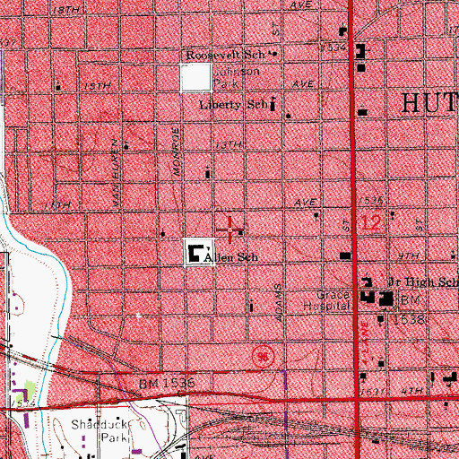 Topographic Map of Tenth Avenue United Methodist Church, KS