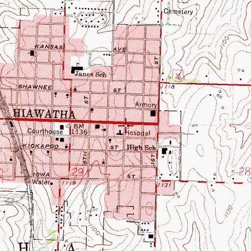 Topographic Map of Trinity United Methodist Church, KS