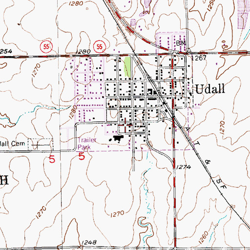 Topographic Map of Udall United Methodist Church, KS