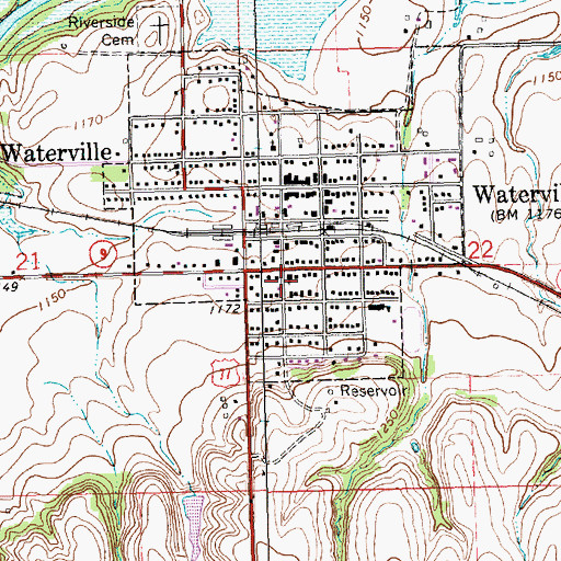 Topographic Map of Waterville United Methodist Church, KS