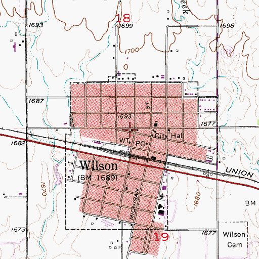 Topographic Map of Wilson United Methodist Church, KS