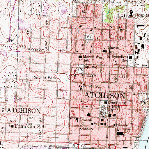 Topographic Map of Ebenezer Baptist Church, KS