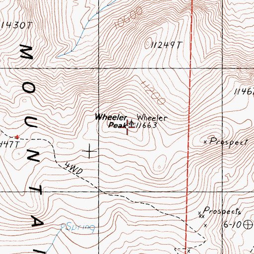 Topographic Map of Wheeler Peak, CA