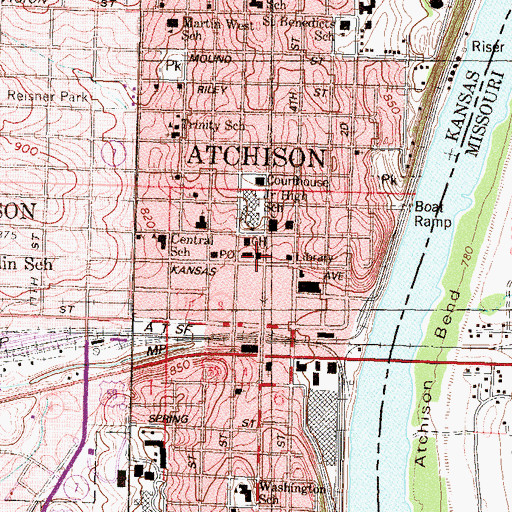 Topographic Map of Atchison United Methodist Church, KS