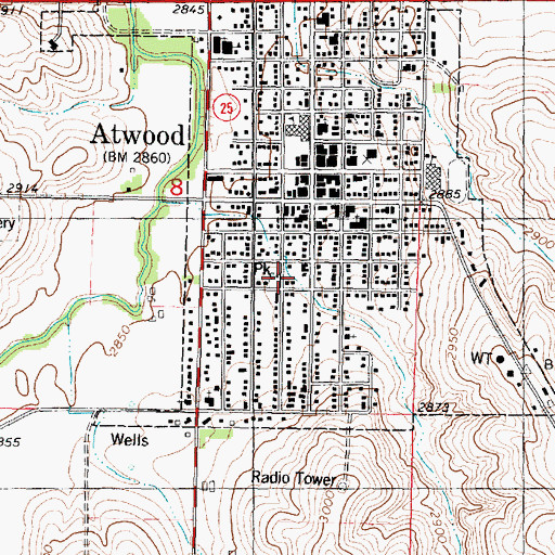 Topographic Map of Atwood Baptist Church, KS