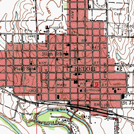 Topographic Map of Beloit First Christian Church, KS