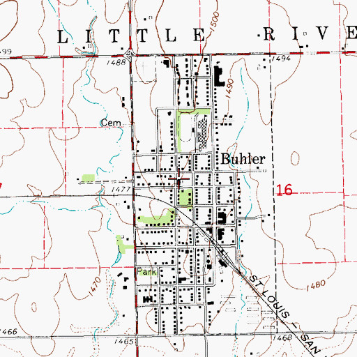 Topographic Map of Buhler Mennonite Brethren Church, KS
