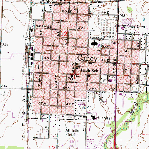 Topographic Map of Caney First Christian Church, KS