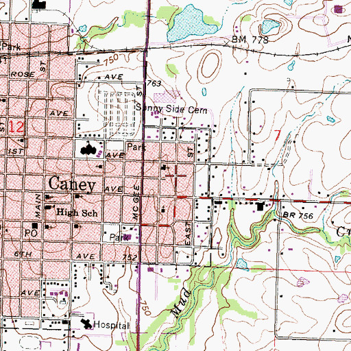 Topographic Map of Caney Orthodox Presbyterian Church, KS
