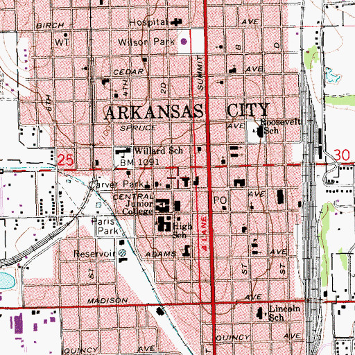 Topographic Map of Central Christian Church, KS