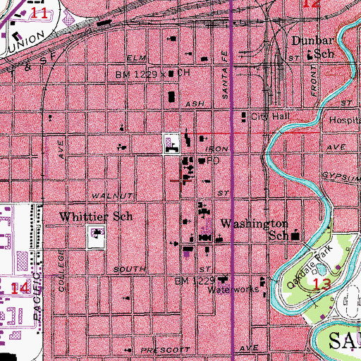 Topographic Map of Christ Episcopal Cathedral, KS