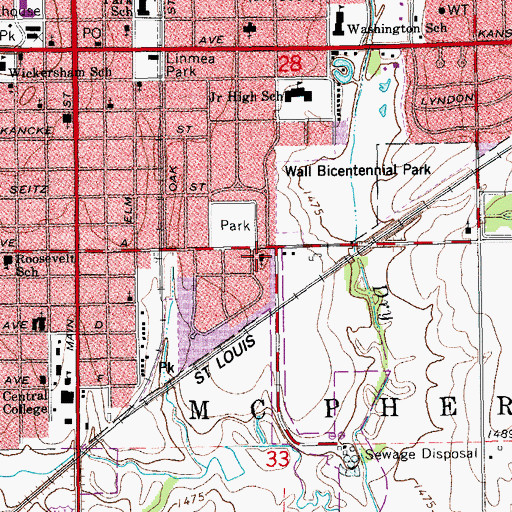 Topographic Map of McPherson Church of Christ, KS