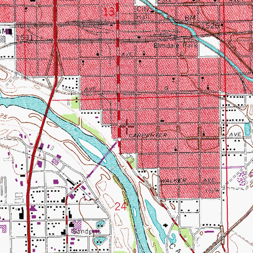 Topographic Map of Walnut and Campbell Church of Christ, KS