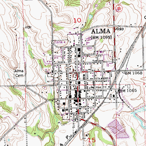 Topographic Map of Alma United Methodist Church, KS