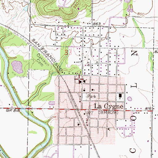 Topographic Map of La Cygne Christian Church, KS
