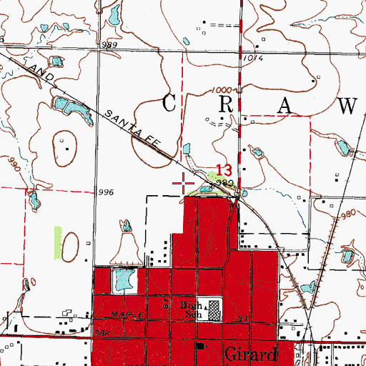 Topographic Map of Girard Bible Church, KS