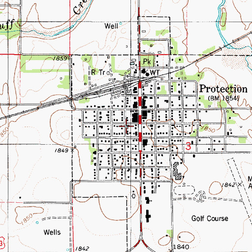 Topographic Map of Protection First Christian Church, KS