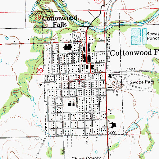 Topographic Map of Cottonwood Falls United Methodist Church, KS